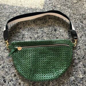 Clare V Green Woven Tote with Black and White Strap